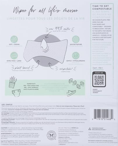 The Honest Company Baby Wipes for Sensitive Skin, Hypoallergenic, Fragrance-Free, Multi-Use, Pattern Play Design, 720 Count (10 Packs of 72)