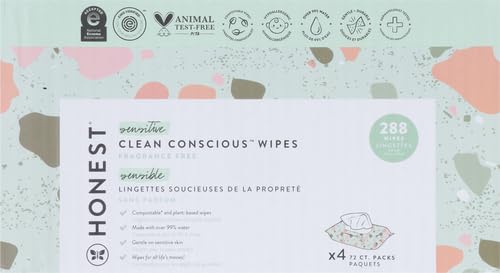 The Honest Company Baby Wipes for Sensitive Skin, Hypoallergenic, Fragrance-Free, Multi-Use, Pattern Play Design, 720 Count (10 Packs of 72)