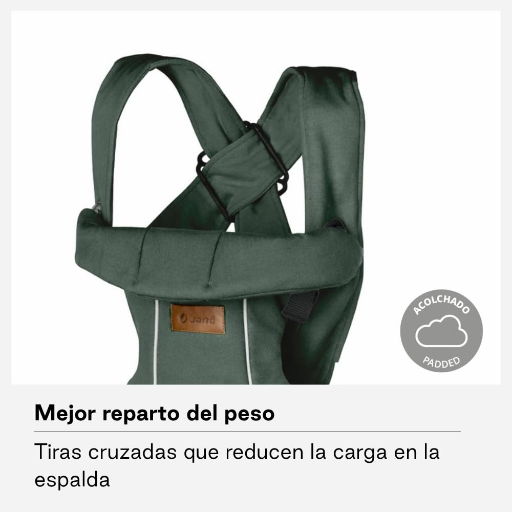 Jané Dual Mochila Portabebé Ergonómica, Desde Nacimiento (3,5–15 kg), 3 Posiciones, Transpirable y Acolchada, Verde
