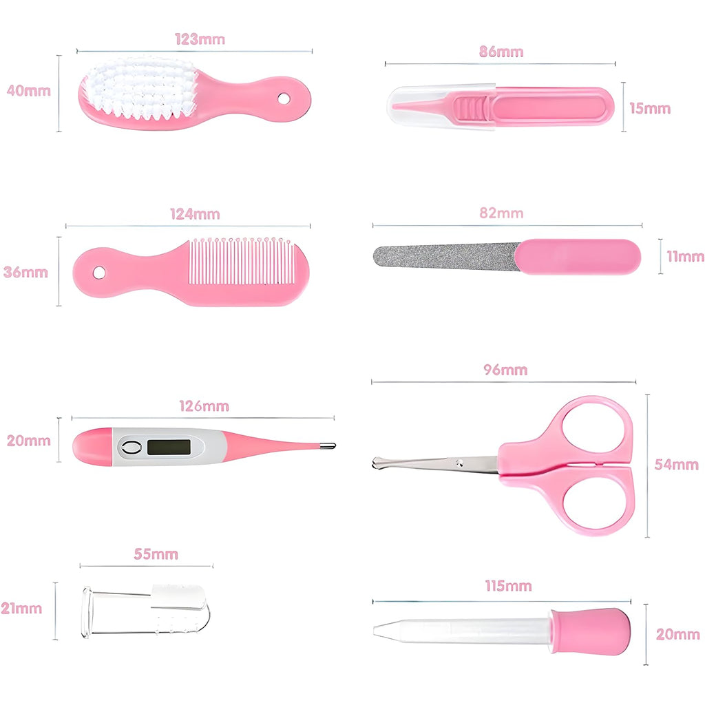 Baby Grooming Kit, Infant Safety Care Set with Hair Brush Comb Nail Clipper Nasal Aspirator,Baby Essentials Kit for Newborn Girls Boys (Grey White)
