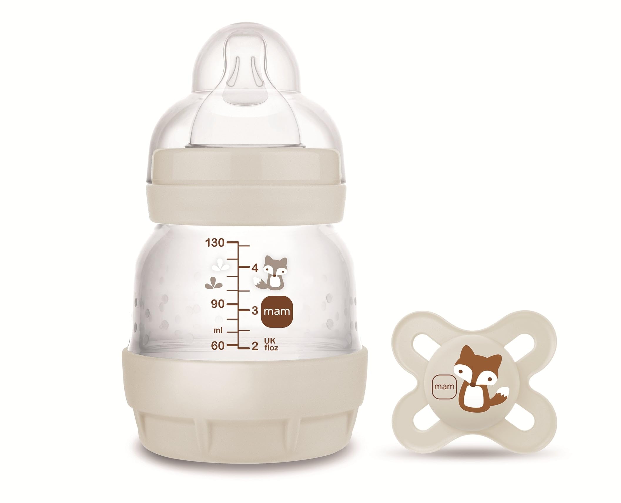 MAM Set Recién Nacido de Biberón Anticólicos, Biberón de 130ml, con Tetina 0 Flujo Extra Lento, Autoesterilizable y Fácil de Limpiar, MAM Easy Start Anti-Colic y Chupete de Silicona 0-2 meses