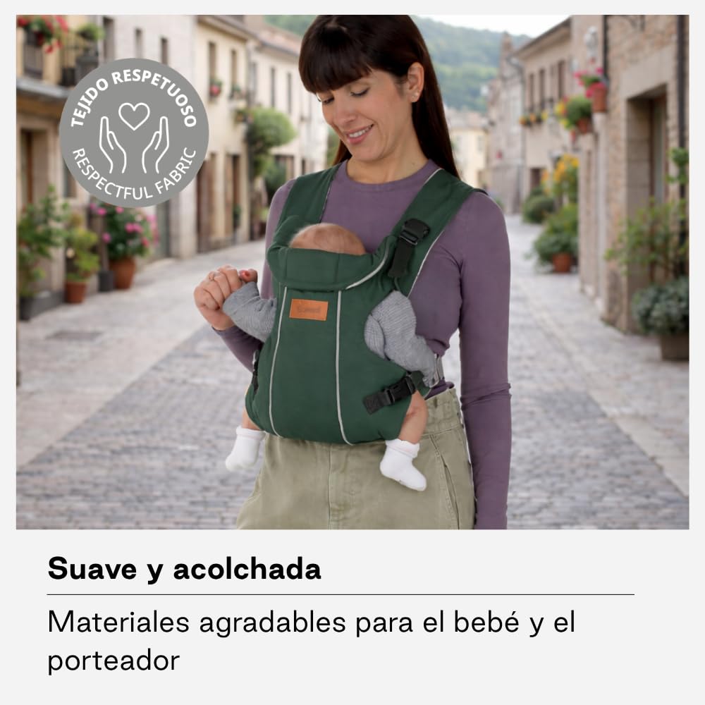 Jané Dual Mochila Portabebé Ergonómica, Desde Nacimiento (3,5–15 kg), 3 Posiciones, Transpirable y Acolchada, Verde