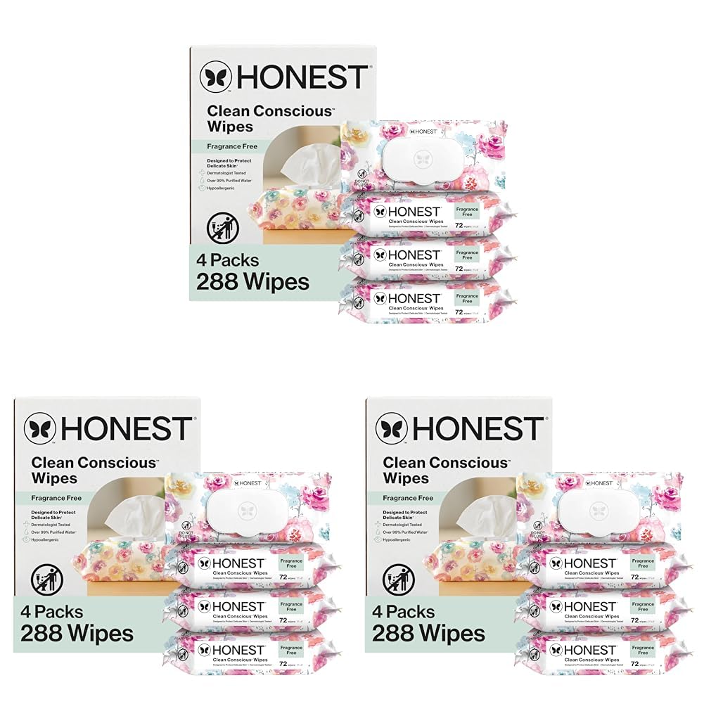 The Honest Company Baby Wipes for Sensitive Skin, Hypoallergenic, Fragrance-Free, Multi-Use, Pattern Play Design, 720 Count (10 Packs of 72)