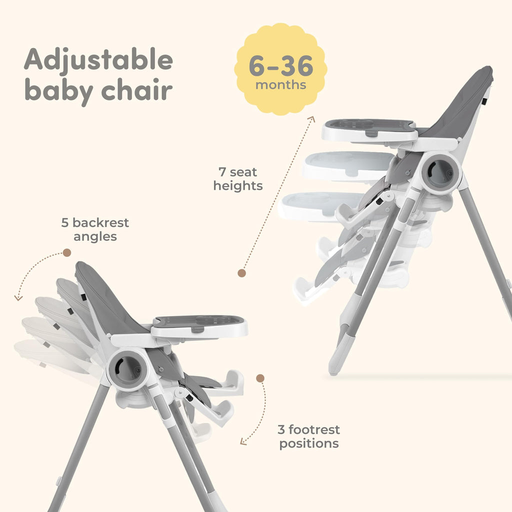 Baby High Chair Adjustable to 7 Different Heights - Foldable High Chairs for Babies and Toddlers - Silla para Comer de Bebe - Blue