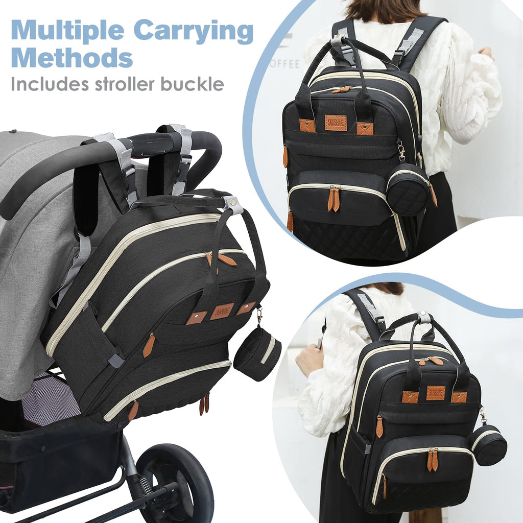 JSTPRO Diaper Bag Backpack, Large Diaper Bag with Changing Pad, Baby Bag, New Mom Gifts, Lightweight Waterproof Unisex Diaper Bag with Insulated Pockets and USB Charging Port, Black