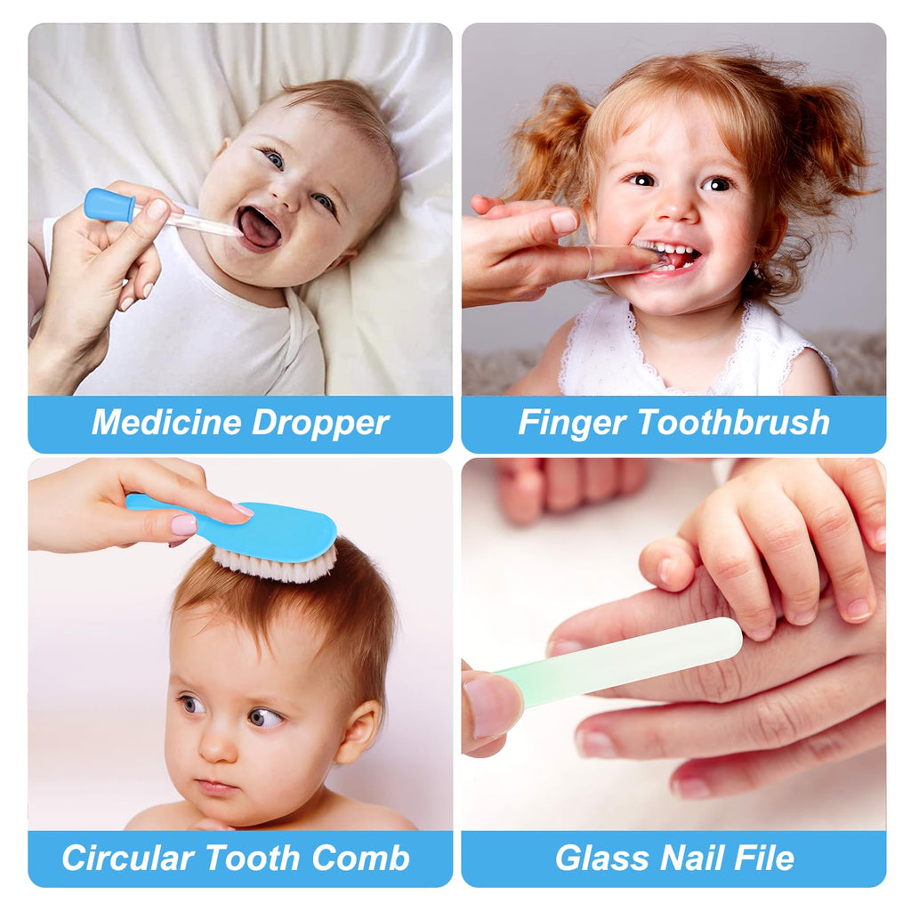 Baby Grooming Kit, Infant Safety Care Set with Hair Brush Comb Nail Clipper Nasal Aspirator,Baby Essentials Kit for Newborn Girls Boys (Grey White)