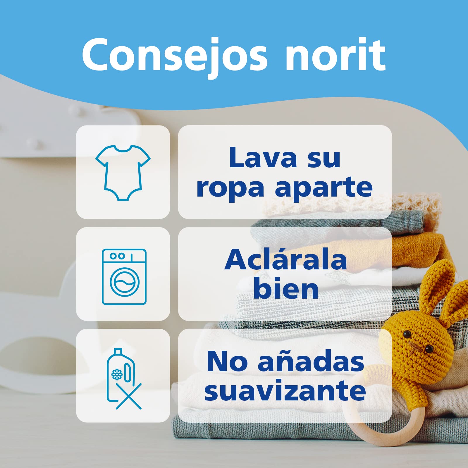 NORIT Bebé - Detergente Líquido para Ropa de Bebé, Pieles Sensibles y Atópicas - Pack de 4 Unidades de 1125 Mililitros, 4500 Mililitros