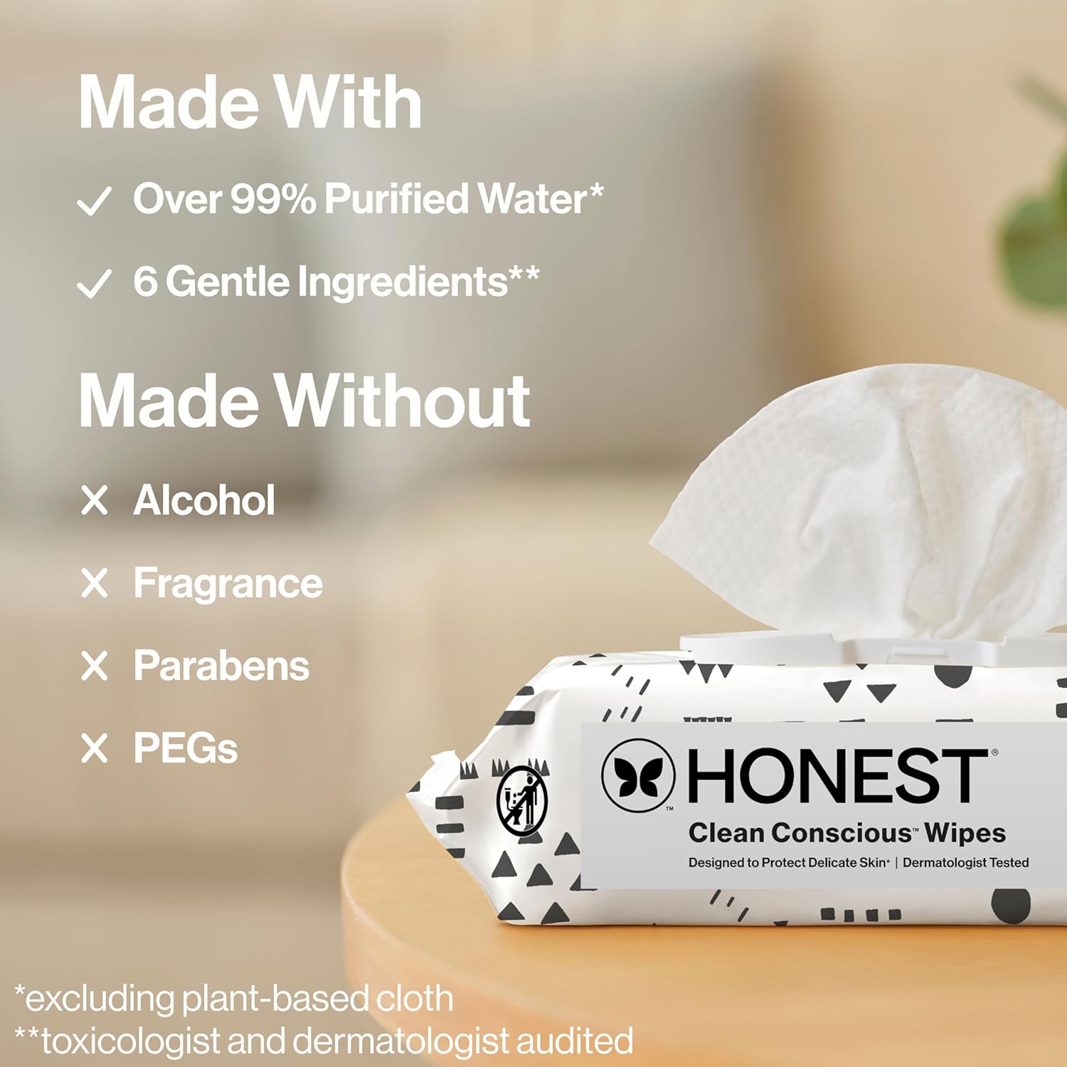 The Honest Company Baby Wipes for Sensitive Skin, Hypoallergenic, Fragrance-Free, Multi-Use, Pattern Play Design, 720 Count (10 Packs of 72)