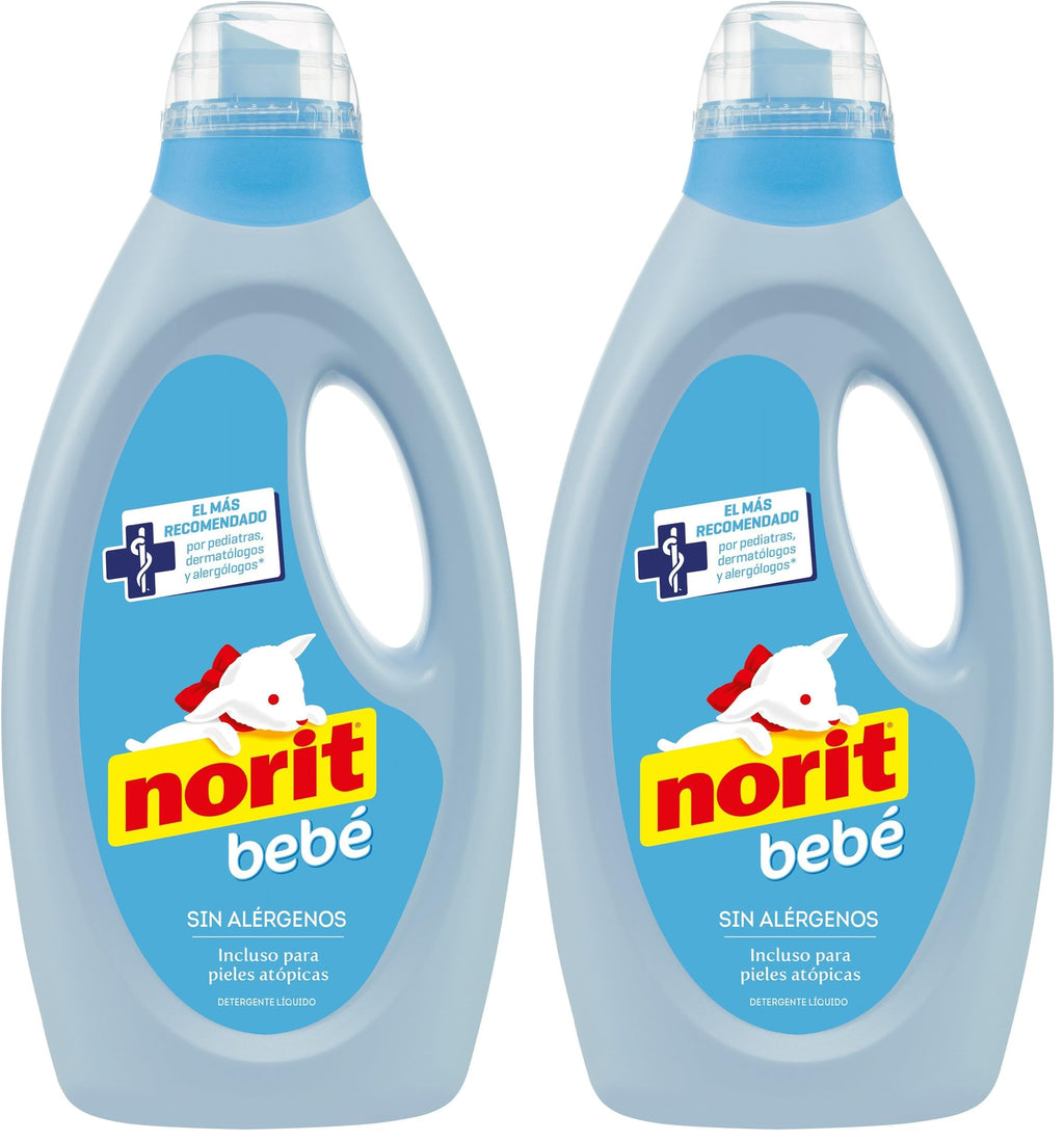 NORIT Bebé - Detergente Líquido para Ropa de Bebé, Pieles Sensibles y Atópicas - Pack de 4 Unidades de 1125 Mililitros, 4500 Mililitros