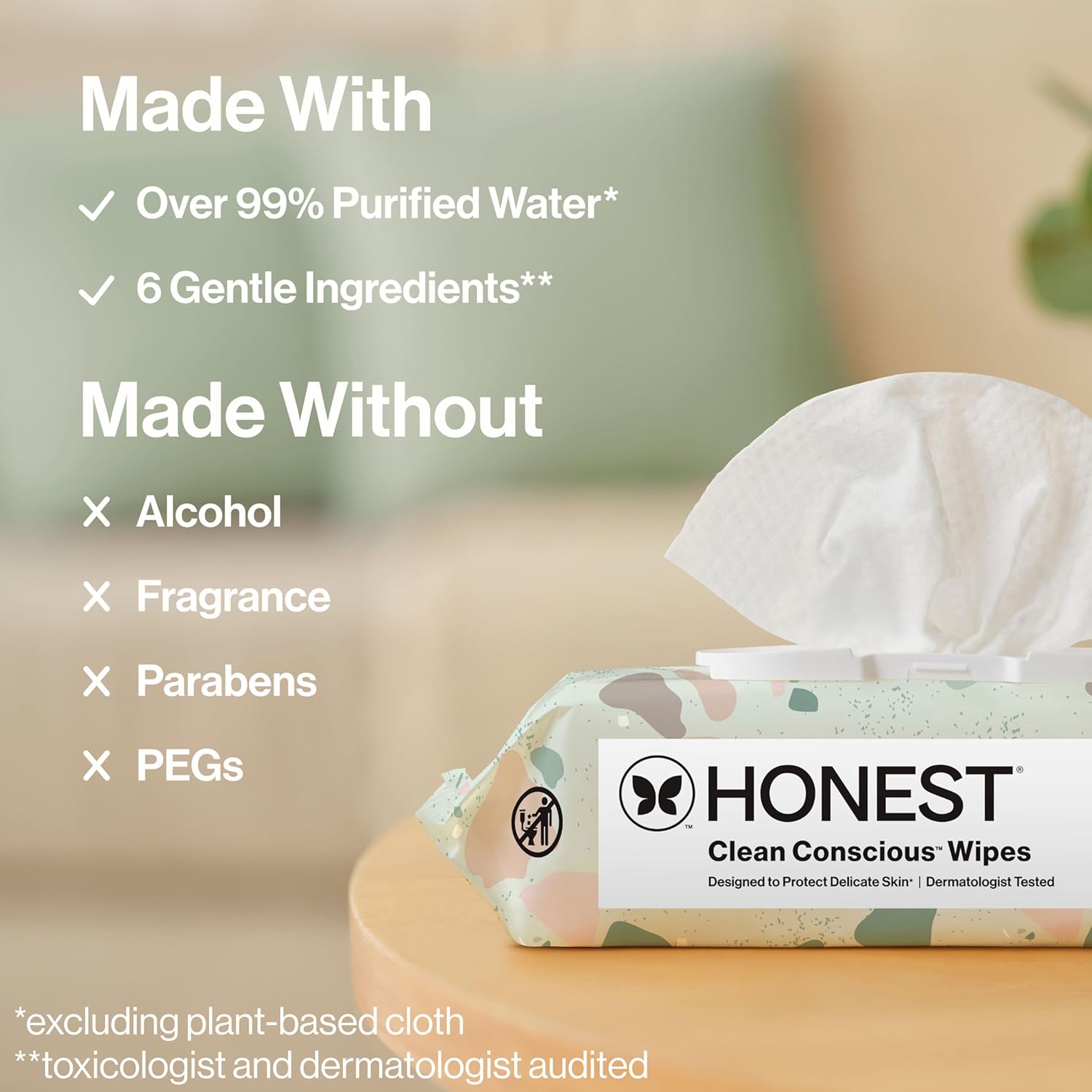 The Honest Company Baby Wipes for Sensitive Skin, Hypoallergenic, Fragrance-Free, Multi-Use, Pattern Play Design, 720 Count (10 Packs of 72)