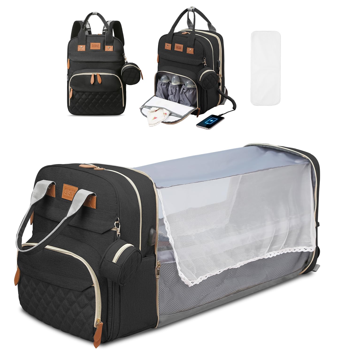 JSTPRO Diaper Bag Backpack, Large Diaper Bag with Changing Pad, Baby Bag, New Mom Gifts, Lightweight Waterproof Unisex Diaper Bag with Insulated Pockets and USB Charging Port, Black