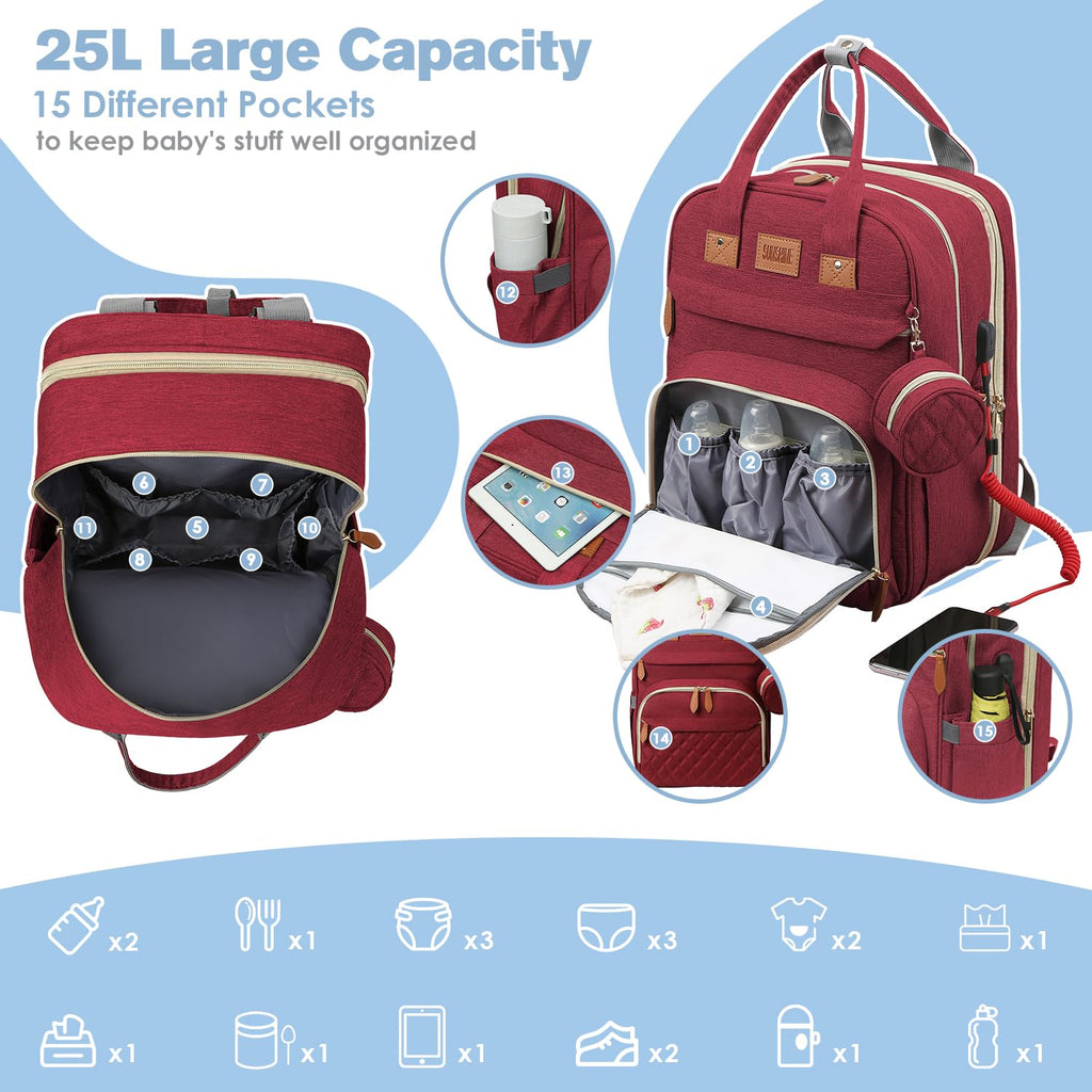 JSTPRO Diaper Bag Backpack, Large Diaper Bag with Changing Pad, Baby Bag, New Mom Gifts, Lightweight Waterproof Unisex Diaper Bag with Insulated Pockets and USB Charging Port, Black