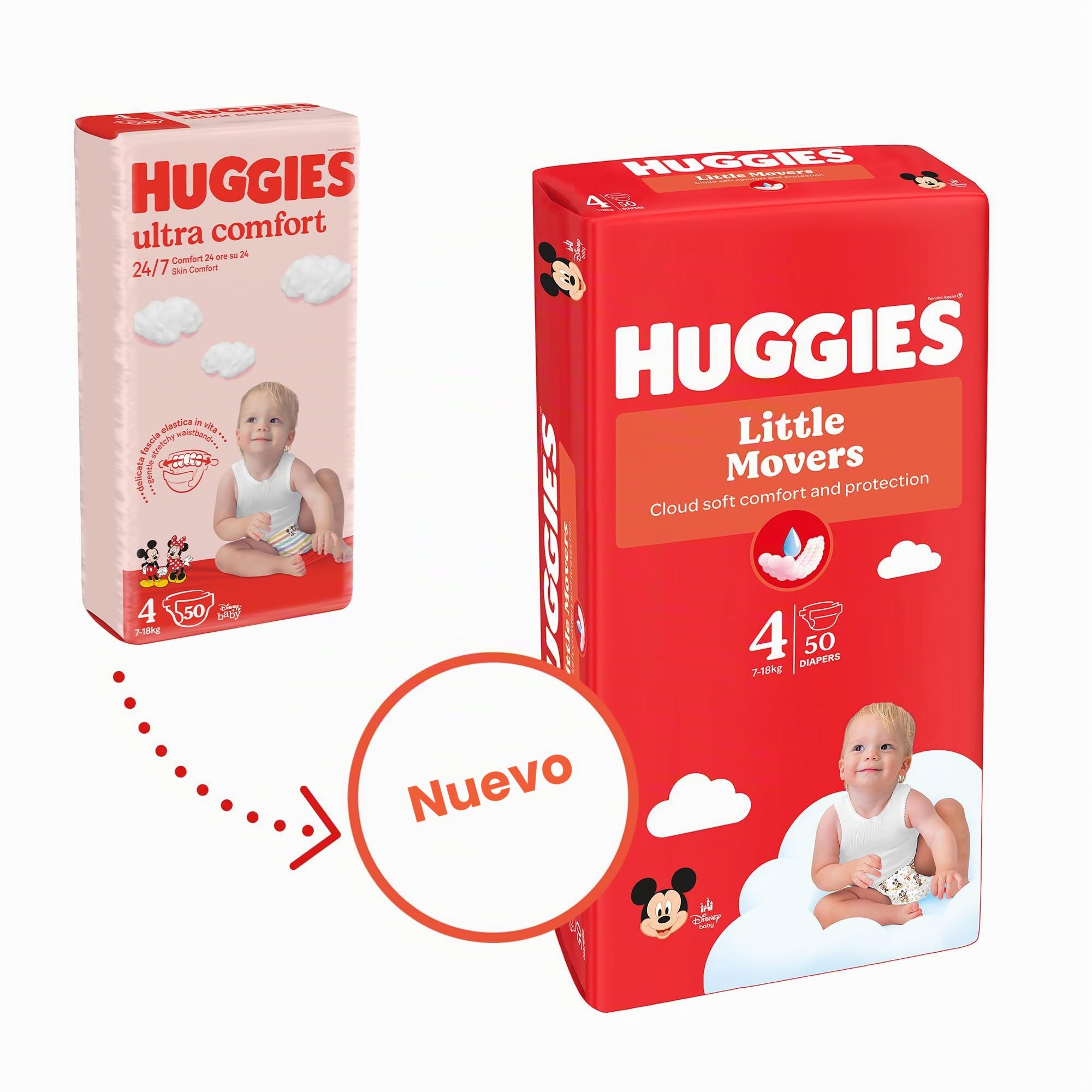 Huggies Little Movers Pañales para Bebé con Diseños Disney Talla 3 (4-9 kg), Comodidad para la Piel 24/7, 3 Packs de 56, Total 168 Pañales
