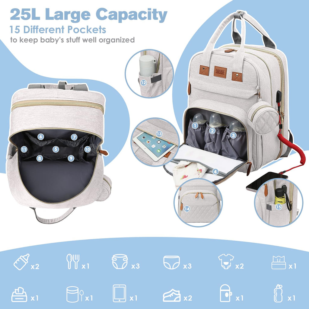 JSTPRO Diaper Bag Backpack, Large Diaper Bag with Changing Pad, Baby Bag, New Mom Gifts, Lightweight Waterproof Unisex Diaper Bag with Insulated Pockets and USB Charging Port, Black