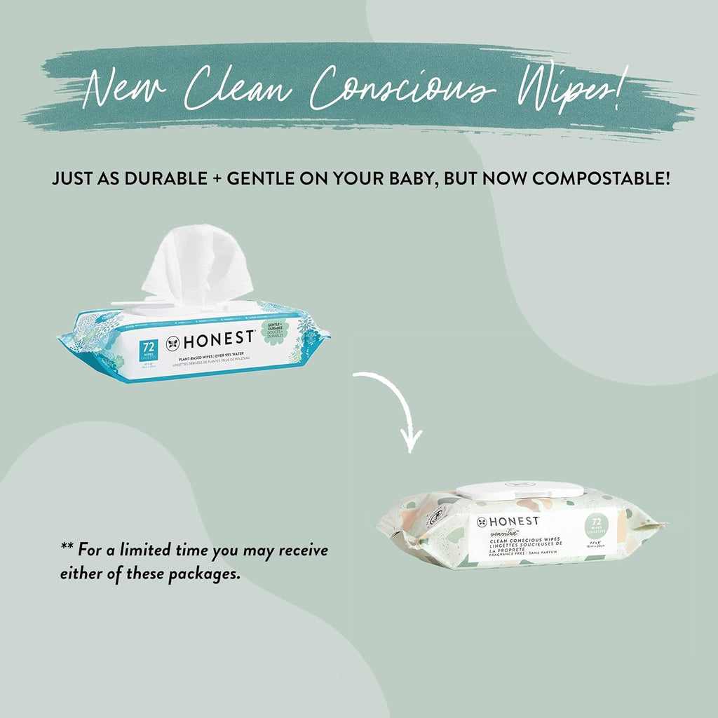 The Honest Company Baby Wipes for Sensitive Skin, Hypoallergenic, Fragrance-Free, Multi-Use, Pattern Play Design, 720 Count (10 Packs of 72)