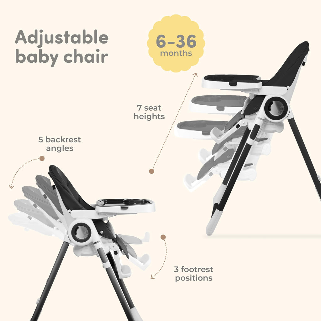Baby High Chair Adjustable to 7 Different Heights - Foldable High Chairs for Babies and Toddlers - Silla para Comer de Bebe - Blue