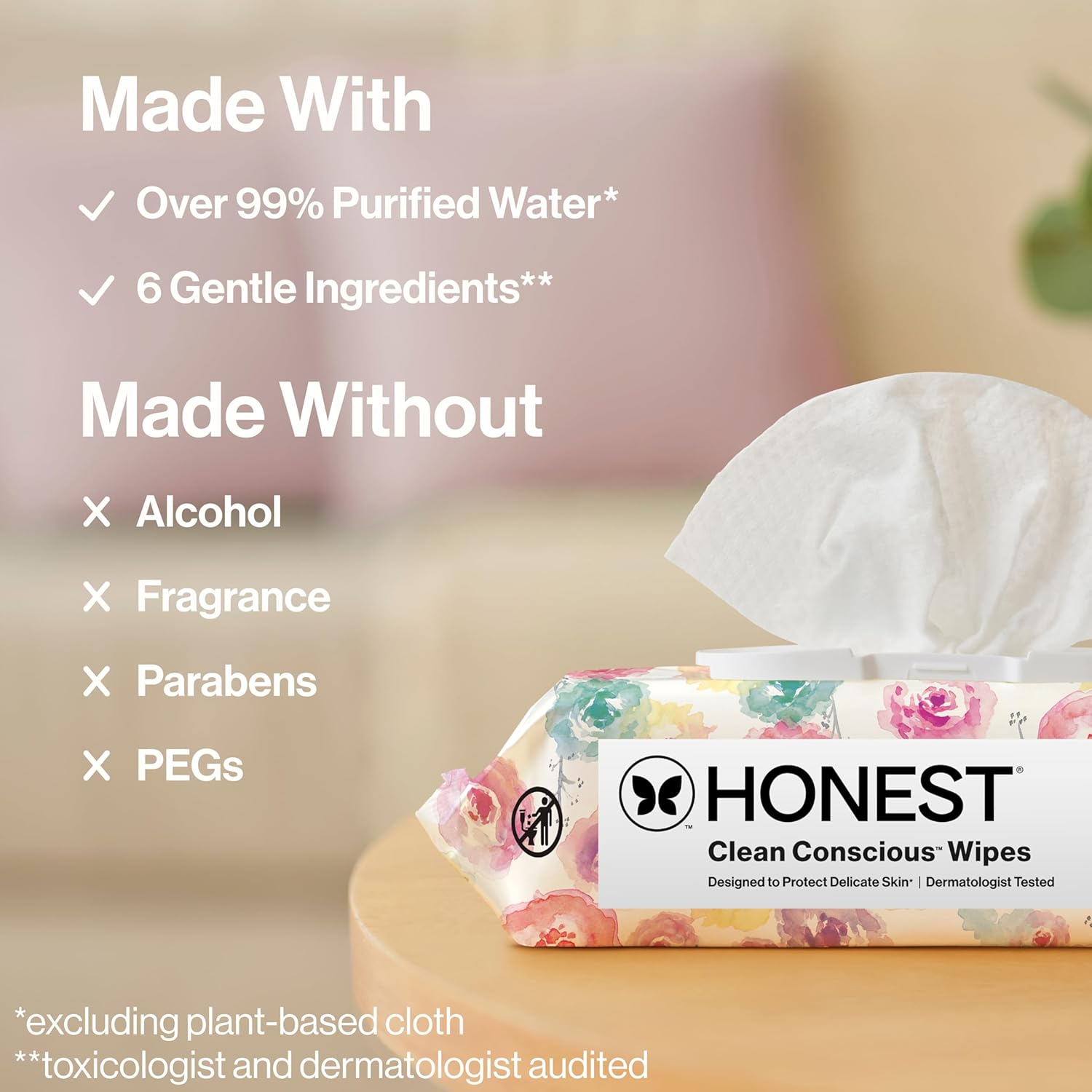 The Honest Company Baby Wipes for Sensitive Skin, Hypoallergenic, Fragrance-Free, Multi-Use, Pattern Play Design, 720 Count (10 Packs of 72)