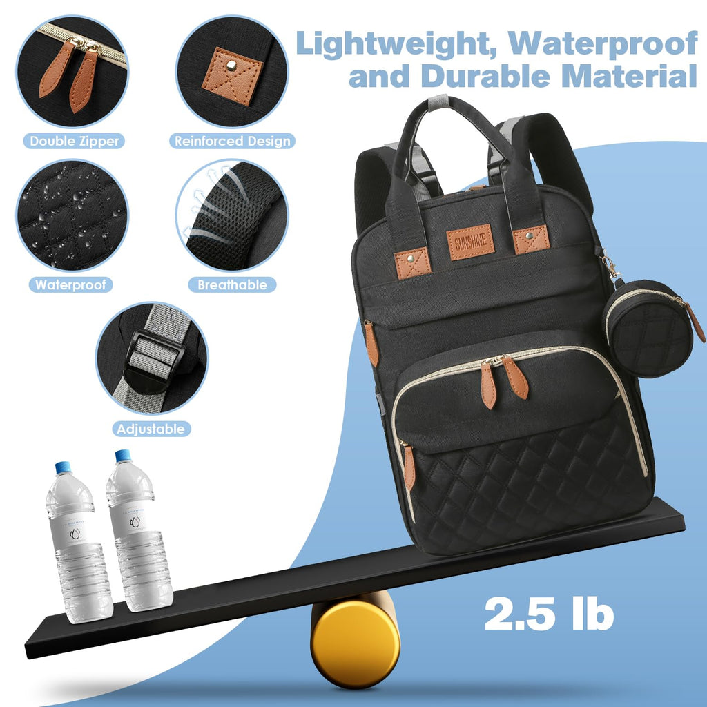 JSTPRO Diaper Bag Backpack, Large Diaper Bag with Changing Pad, Baby Bag, New Mom Gifts, Lightweight Waterproof Unisex Diaper Bag with Insulated Pockets and USB Charging Port, Black