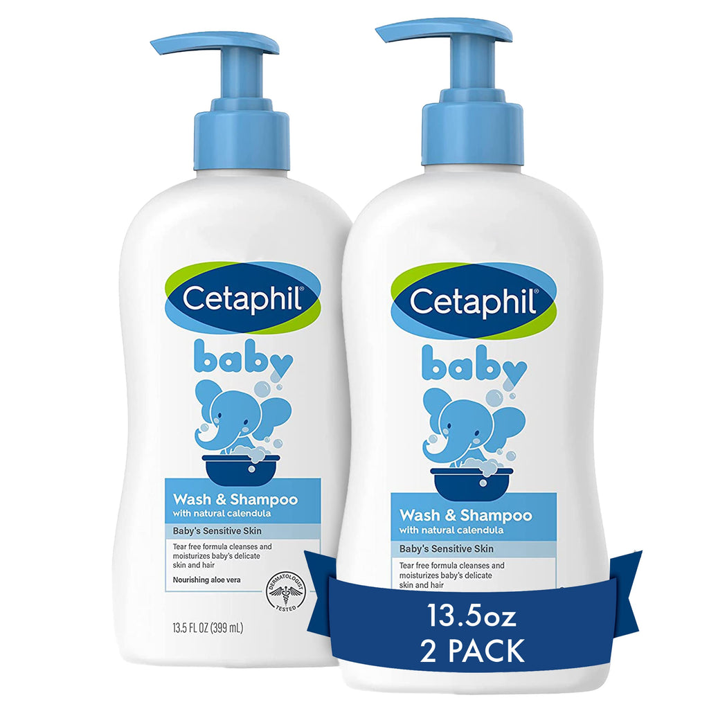 Cetaphil Baby Wash & Shampoo Plus Body Lotion, Healthy Skin Essentials, Head to Toe Hydration for up to 24 Hours, for Delicate, Sensitive Skin, 2-Pack,White