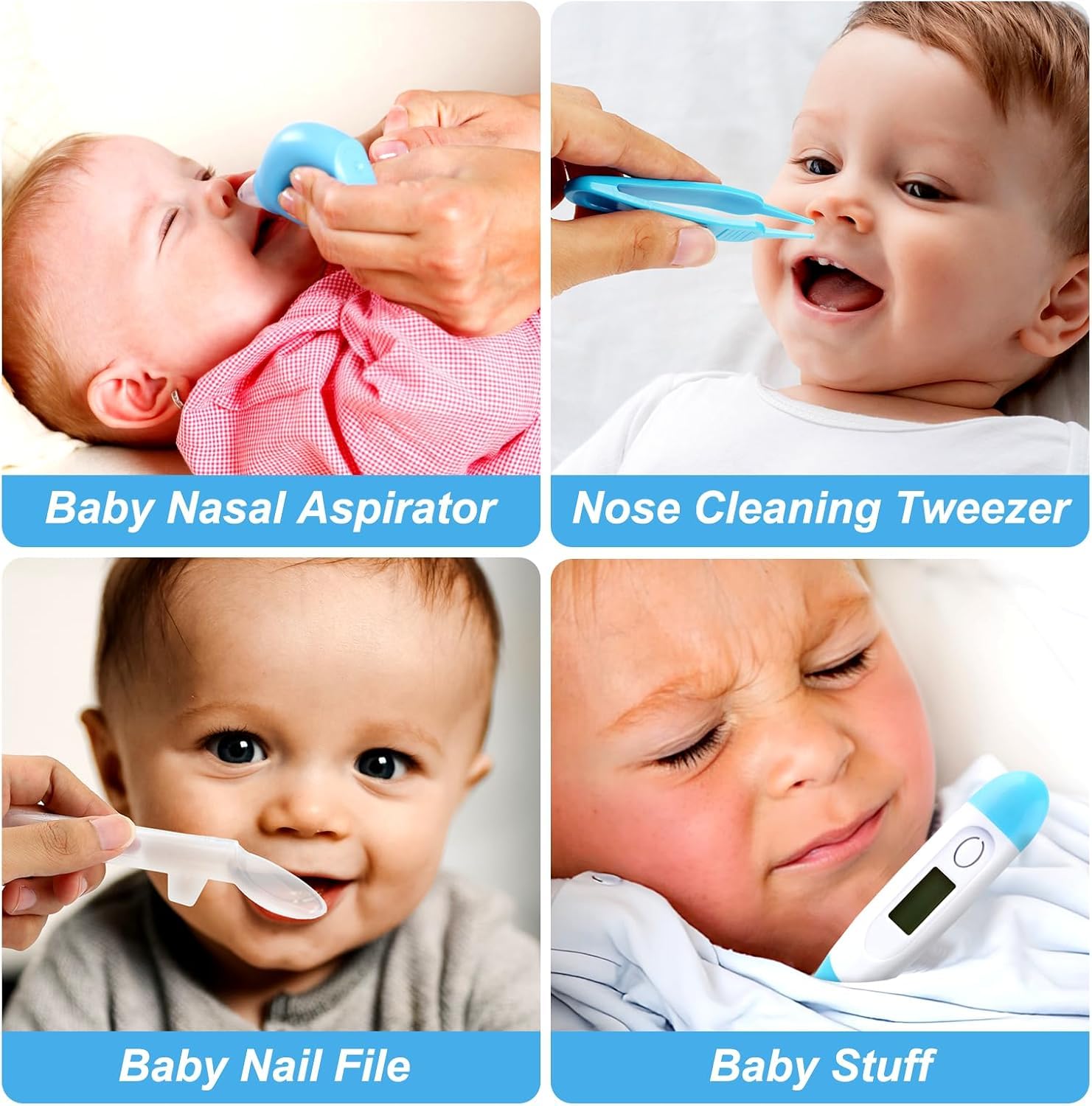 Baby Grooming Kit, Infant Safety Care Set with Hair Brush Comb Nail Clipper Nasal Aspirator,Baby Essentials Kit for Newborn Girls Boys (Grey White)