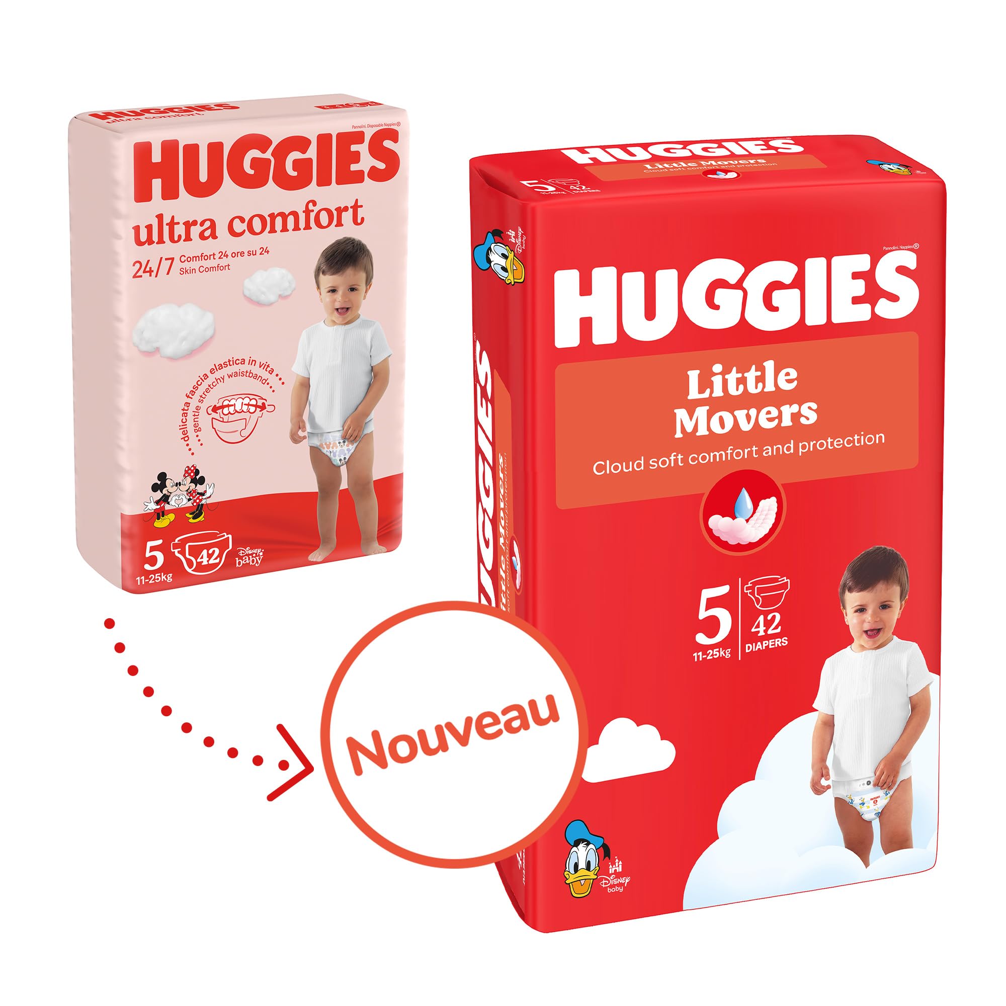 Huggies Little Movers Pañales para Bebé con Diseños Disney Talla 3 (4-9 kg), Comodidad para la Piel 24/7, 3 Packs de 56, Total 168 Pañales