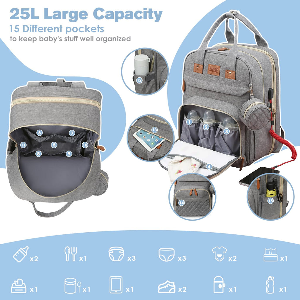 JSTPRO Diaper Bag Backpack, Large Diaper Bag with Changing Pad, Baby Bag, New Mom Gifts, Lightweight Waterproof Unisex Diaper Bag with Insulated Pockets and USB Charging Port, Black