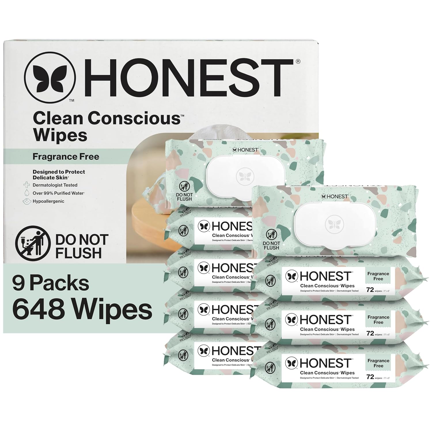The Honest Company Baby Wipes for Sensitive Skin, Hypoallergenic, Fragrance-Free, Multi-Use, Pattern Play Design, 720 Count (10 Packs of 72)