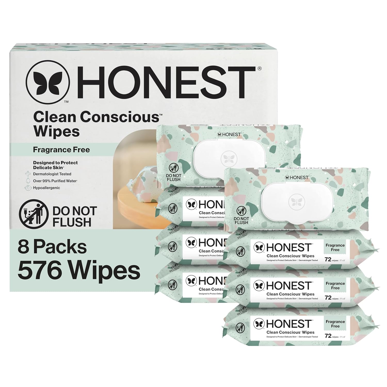 The Honest Company Baby Wipes for Sensitive Skin, Hypoallergenic, Fragrance-Free, Multi-Use, Pattern Play Design, 720 Count (10 Packs of 72)