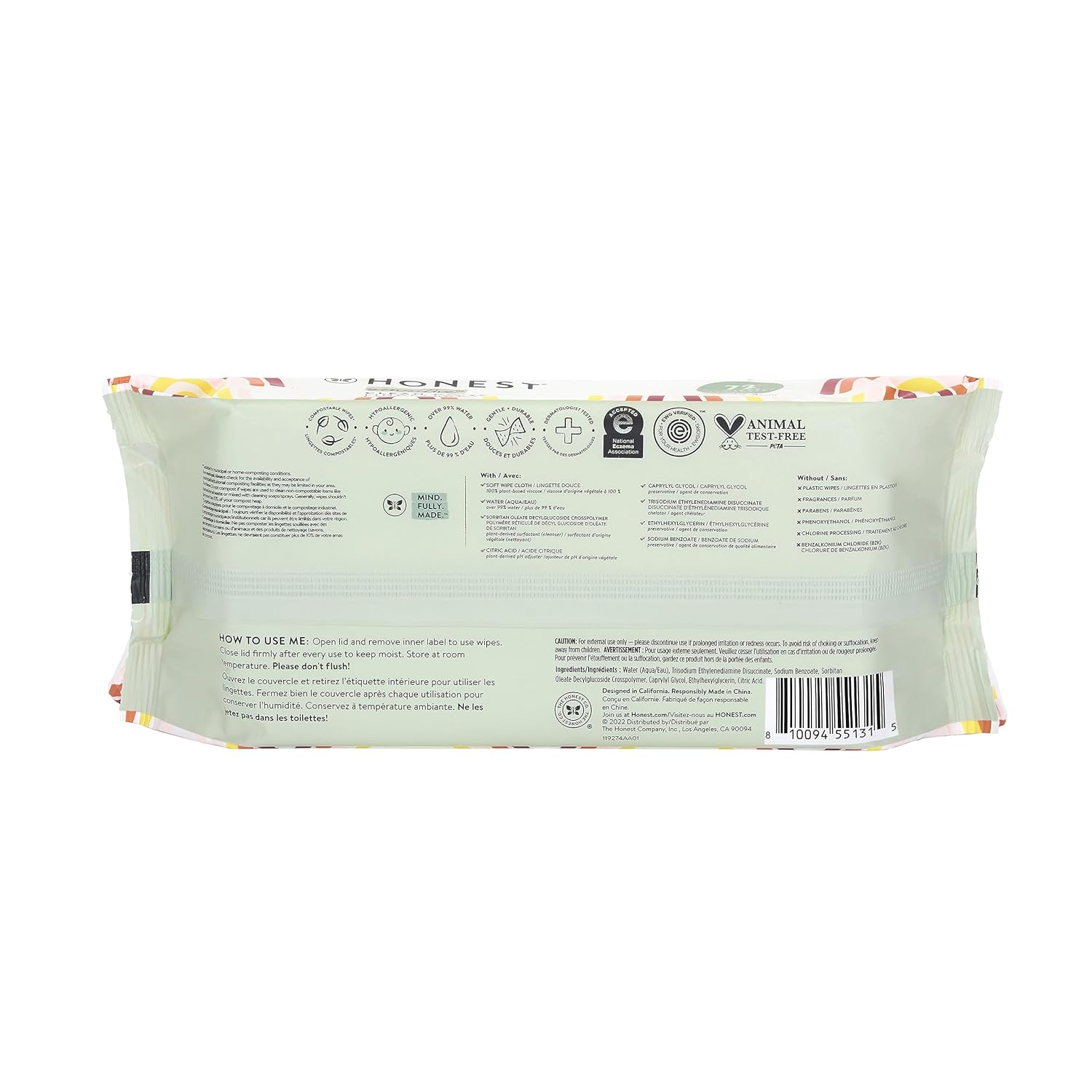 The Honest Company Baby Wipes for Sensitive Skin, Hypoallergenic, Fragrance-Free, Multi-Use, Pattern Play Design, 720 Count (10 Packs of 72)