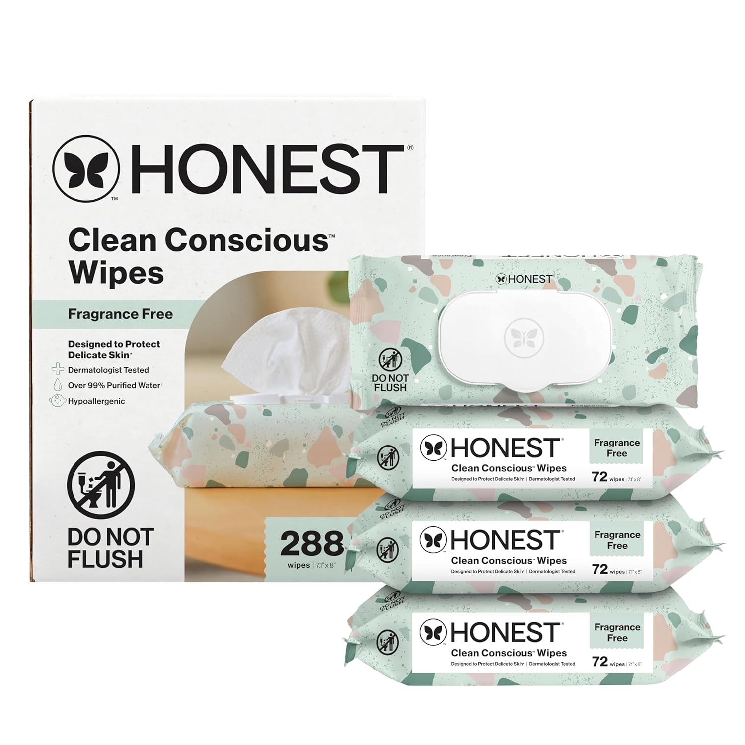 The Honest Company Baby Wipes for Sensitive Skin, Hypoallergenic, Fragrance-Free, Multi-Use, Pattern Play Design, 720 Count (10 Packs of 72)