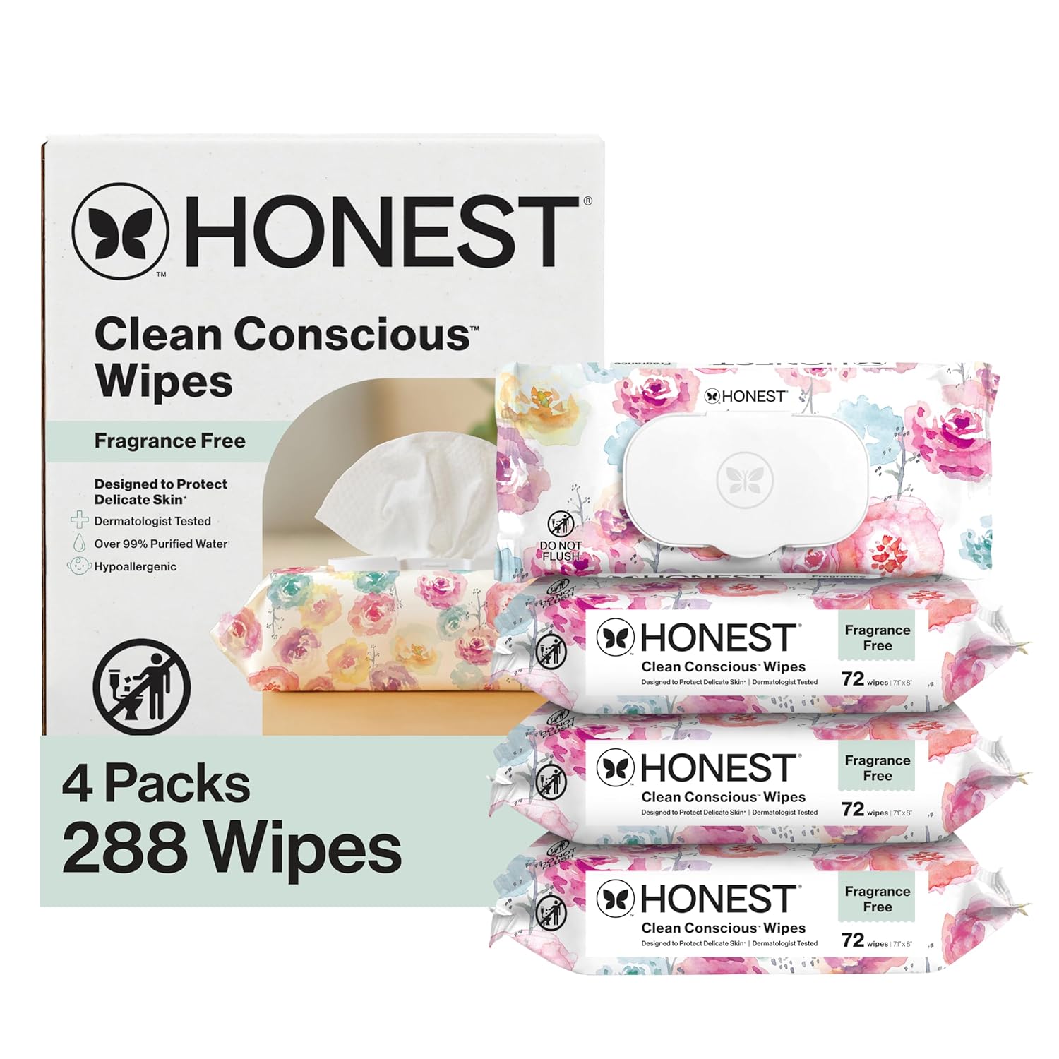 The Honest Company Baby Wipes for Sensitive Skin, Hypoallergenic, Fragrance-Free, Multi-Use, Pattern Play Design, 720 Count (10 Packs of 72)