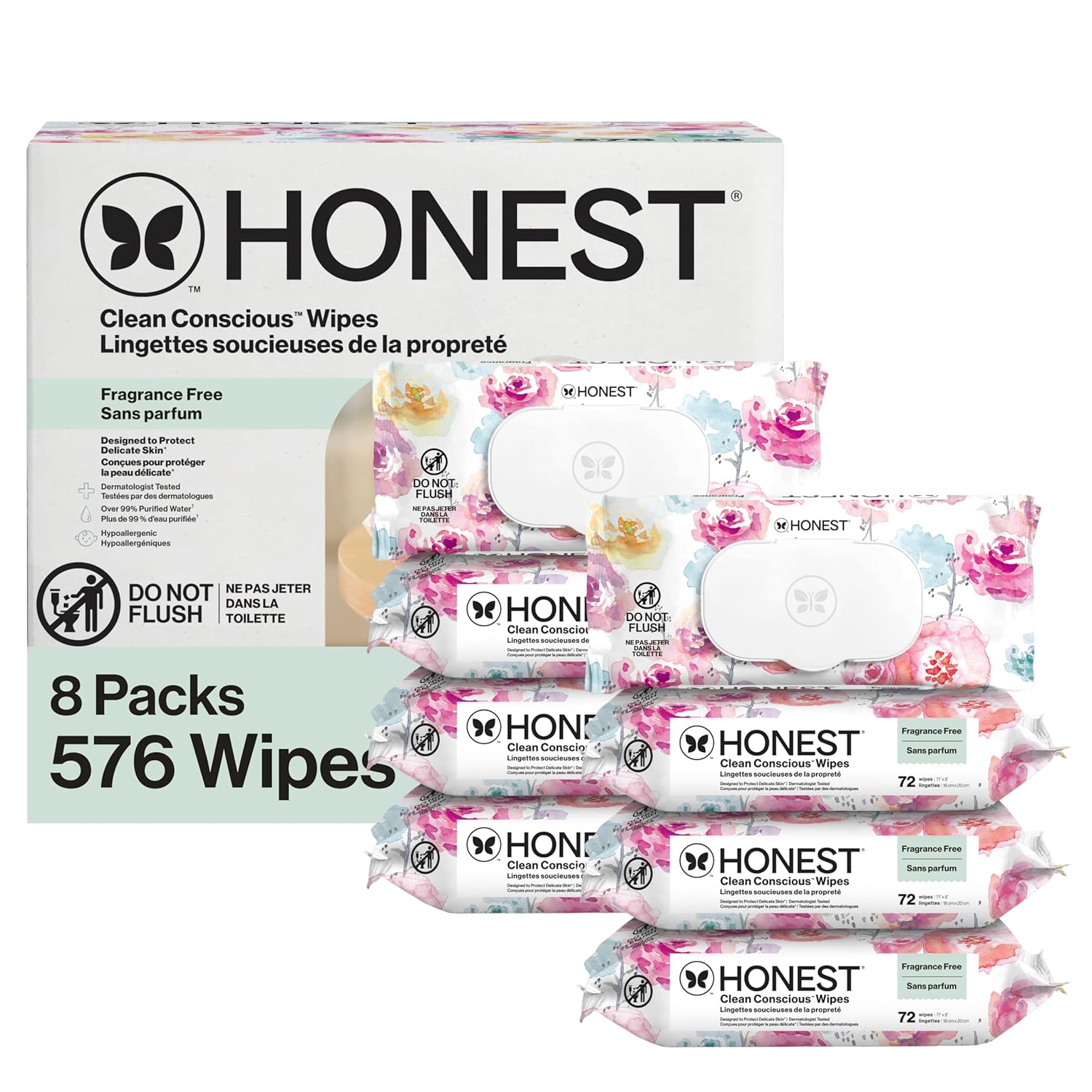The Honest Company Baby Wipes for Sensitive Skin, Hypoallergenic, Fragrance-Free, Multi-Use, Pattern Play Design, 720 Count (10 Packs of 72)