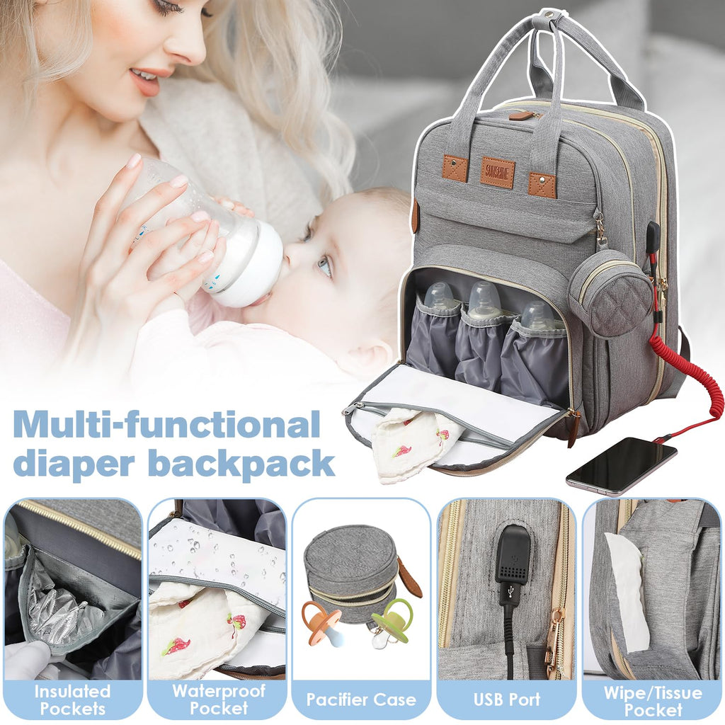 JSTPRO Diaper Bag Backpack, Large Diaper Bag with Changing Pad, Baby Bag, New Mom Gifts, Lightweight Waterproof Unisex Diaper Bag with Insulated Pockets and USB Charging Port, Black