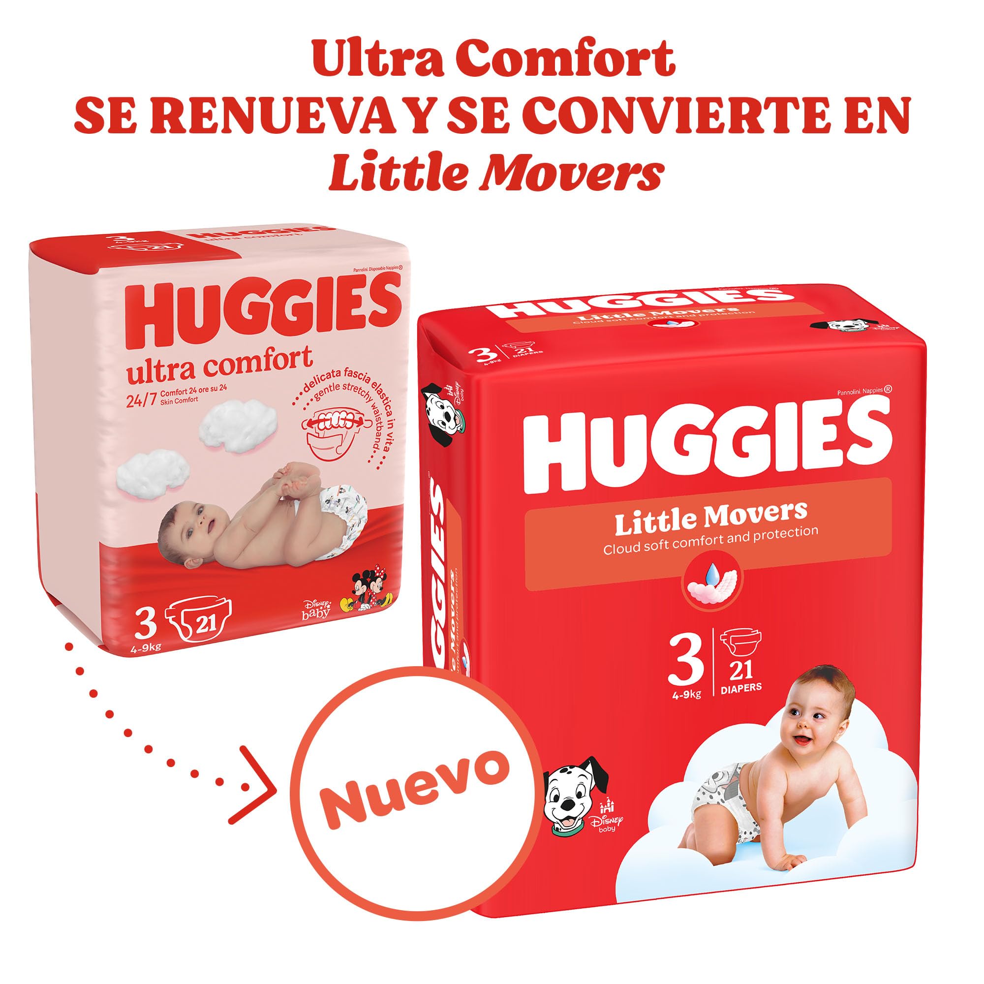 Huggies Little Movers Pañales para Bebé con Diseños Disney Talla 3 (4-9 kg), Comodidad para la Piel 24/7, 3 Packs de 56, Total 168 Pañales