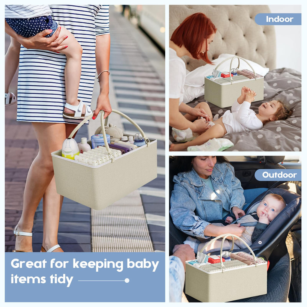 Cidaziya 2In1 Baby Diaper Caddy Organizer with Laundry Hamper, 3 Tier Rolling Cart with Dividers and Drawers, Upgrade Diaper Cart Utility Cart Clothes Organizer for Baby Essentials, New Mom, Nursery
