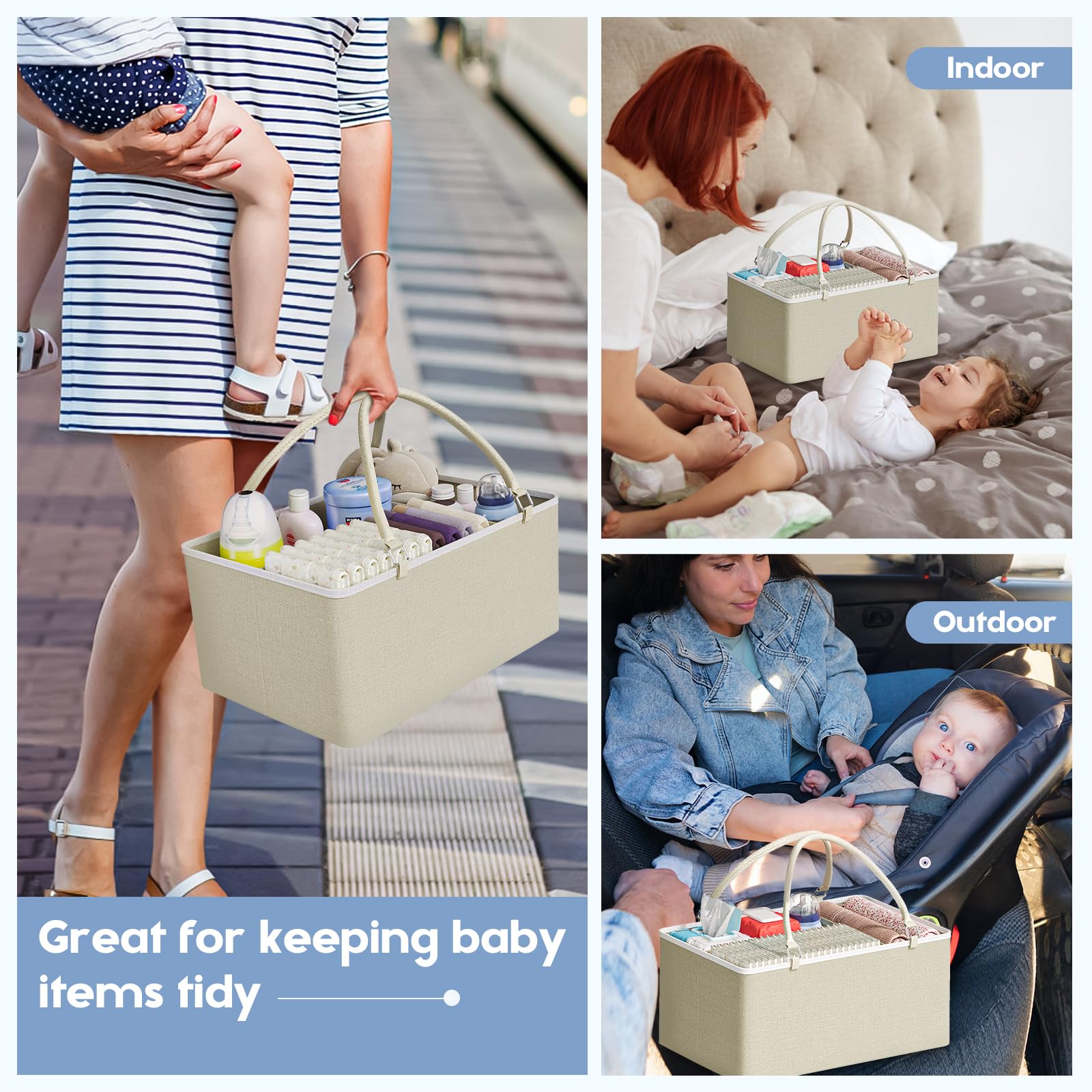 Cidaziya 2In1 Baby Diaper Caddy Organizer with Laundry Hamper, 3 Tier Rolling Cart with Dividers and Drawers, Upgrade Diaper Cart Utility Cart Clothes Organizer for Baby Essentials, New Mom, Nursery