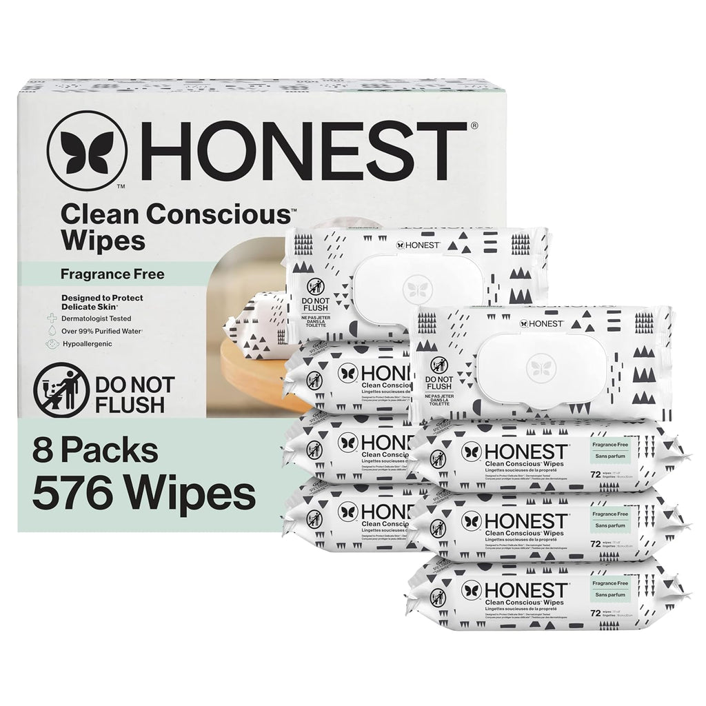 The Honest Company Baby Wipes for Sensitive Skin, Hypoallergenic, Fragrance-Free, Multi-Use, Pattern Play Design, 720 Count (10 Packs of 72)