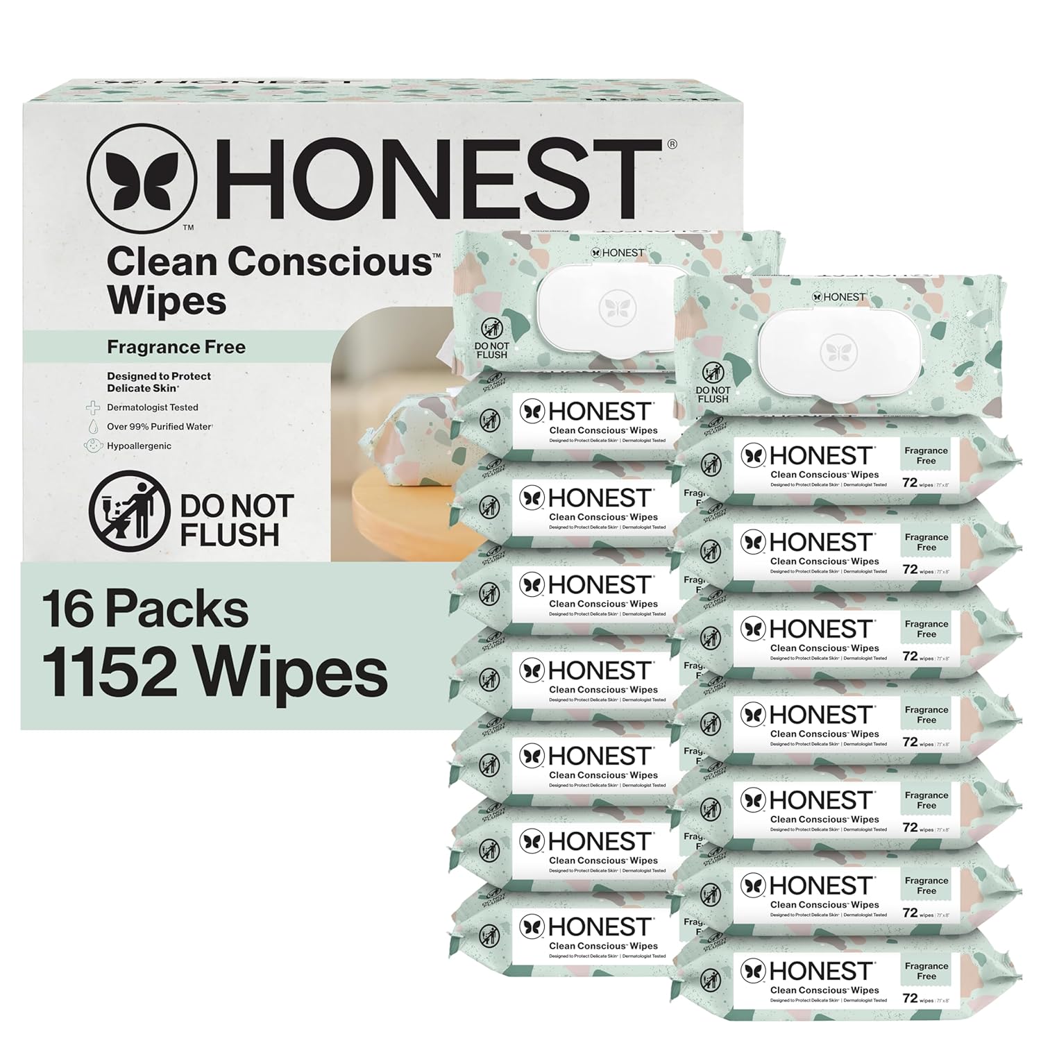 The Honest Company Baby Wipes for Sensitive Skin, Hypoallergenic, Fragrance-Free, Multi-Use, Pattern Play Design, 720 Count (10 Packs of 72)