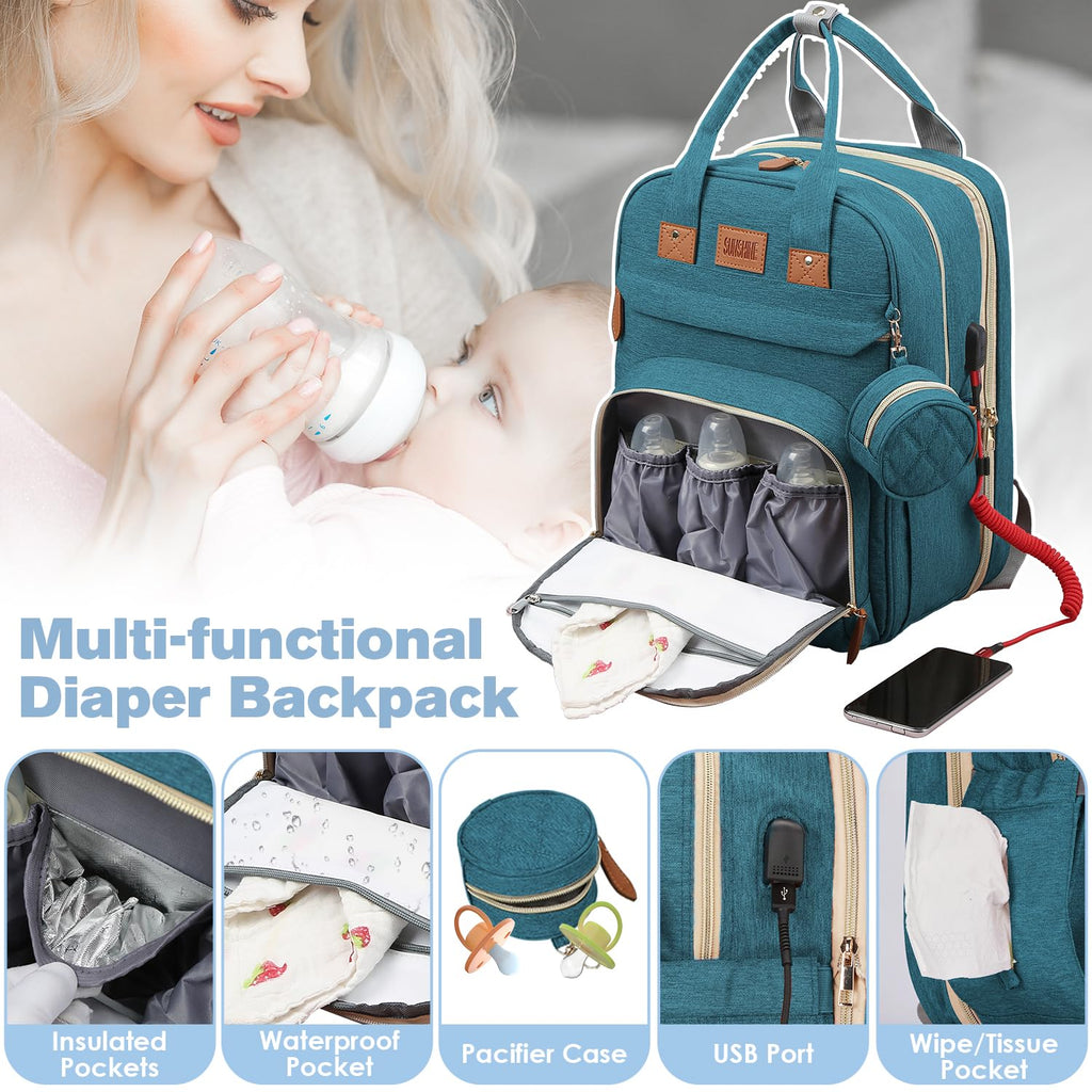 JSTPRO Diaper Bag Backpack, Large Diaper Bag with Changing Pad, Baby Bag, New Mom Gifts, Lightweight Waterproof Unisex Diaper Bag with Insulated Pockets and USB Charging Port, Black