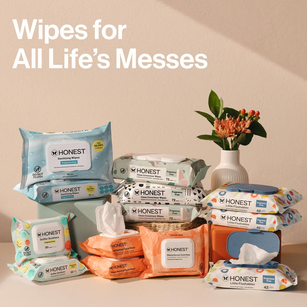 The Honest Company Baby Wipes for Sensitive Skin, Hypoallergenic, Fragrance-Free, Multi-Use, Pattern Play Design, 720 Count (10 Packs of 72)