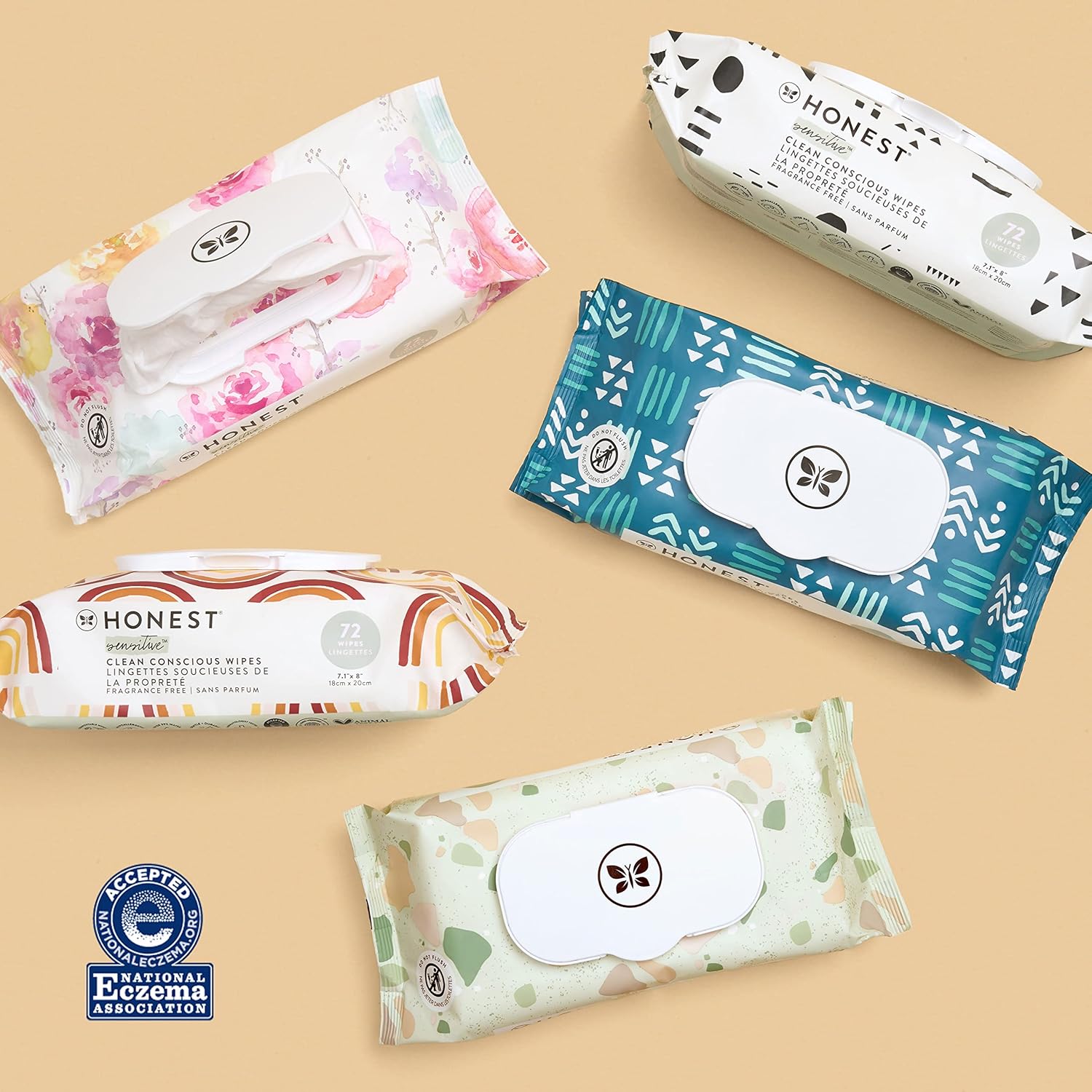 The Honest Company Baby Wipes for Sensitive Skin, Hypoallergenic, Fragrance-Free, Multi-Use, Pattern Play Design, 720 Count (10 Packs of 72)