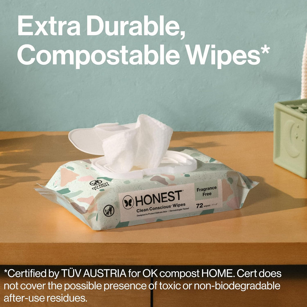 The Honest Company Baby Wipes for Sensitive Skin, Hypoallergenic, Fragrance-Free, Multi-Use, Pattern Play Design, 720 Count (10 Packs of 72)