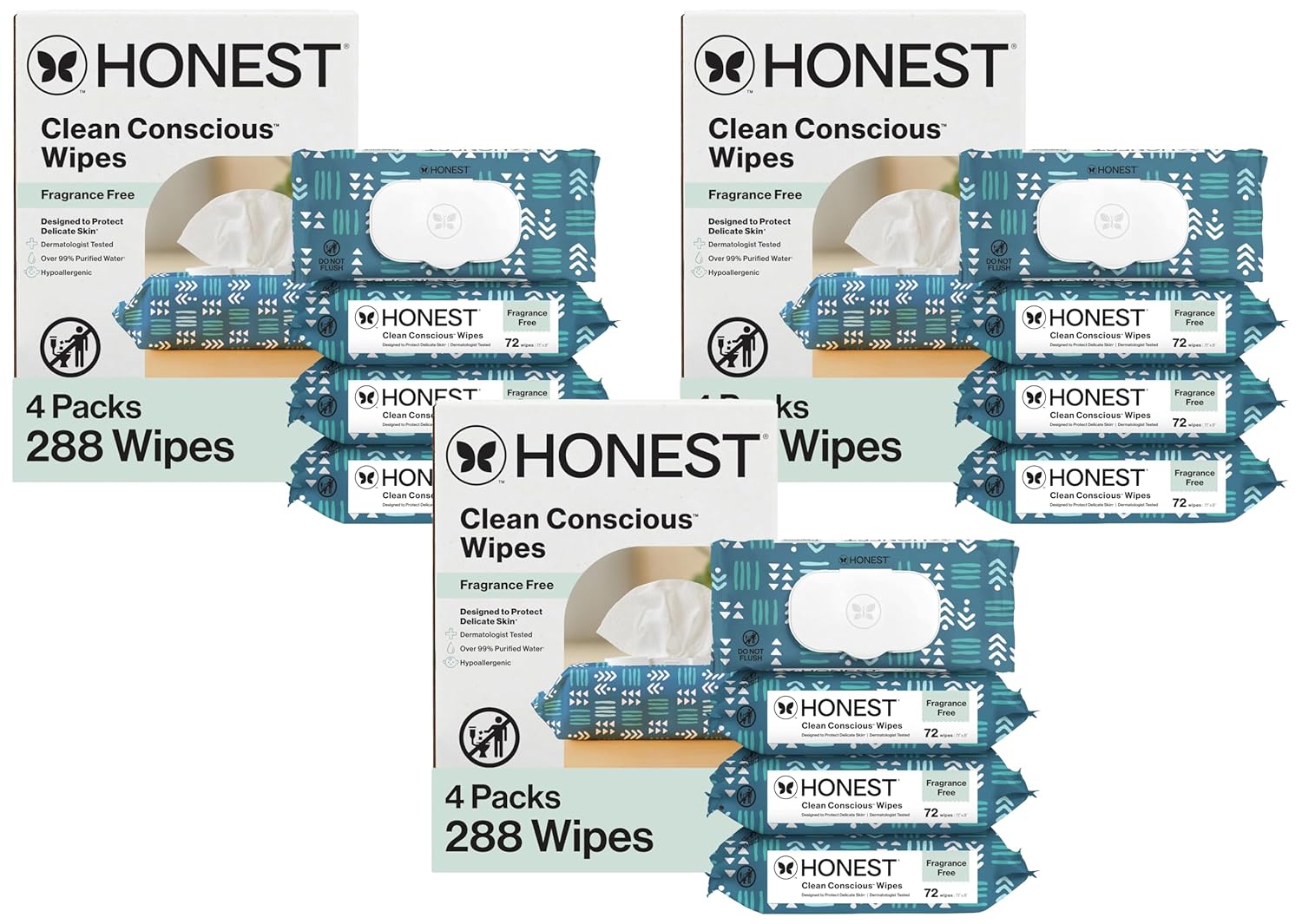 The Honest Company Baby Wipes for Sensitive Skin, Hypoallergenic, Fragrance-Free, Multi-Use, Pattern Play Design, 720 Count (10 Packs of 72)