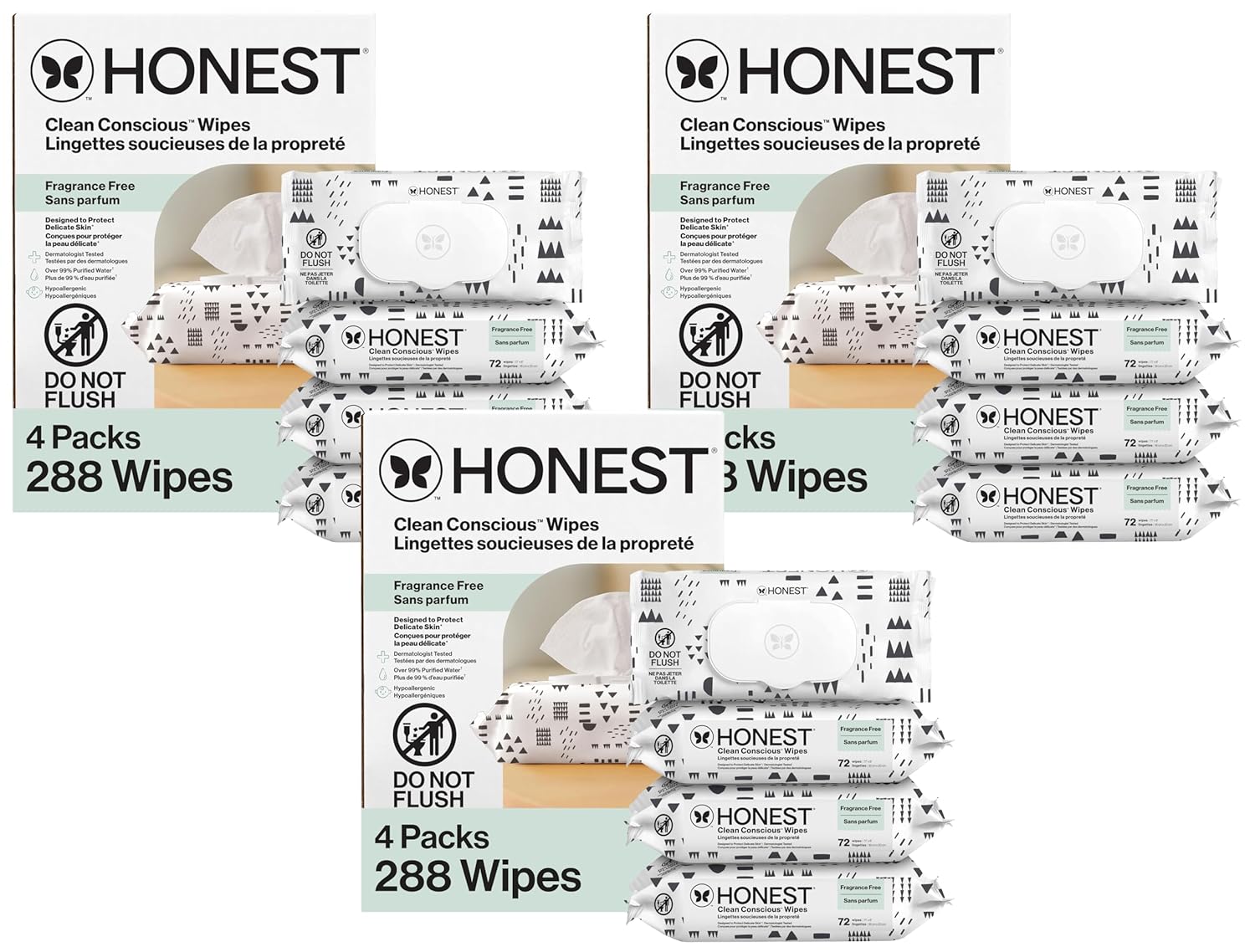 The Honest Company Baby Wipes for Sensitive Skin, Hypoallergenic, Fragrance-Free, Multi-Use, Pattern Play Design, 720 Count (10 Packs of 72)