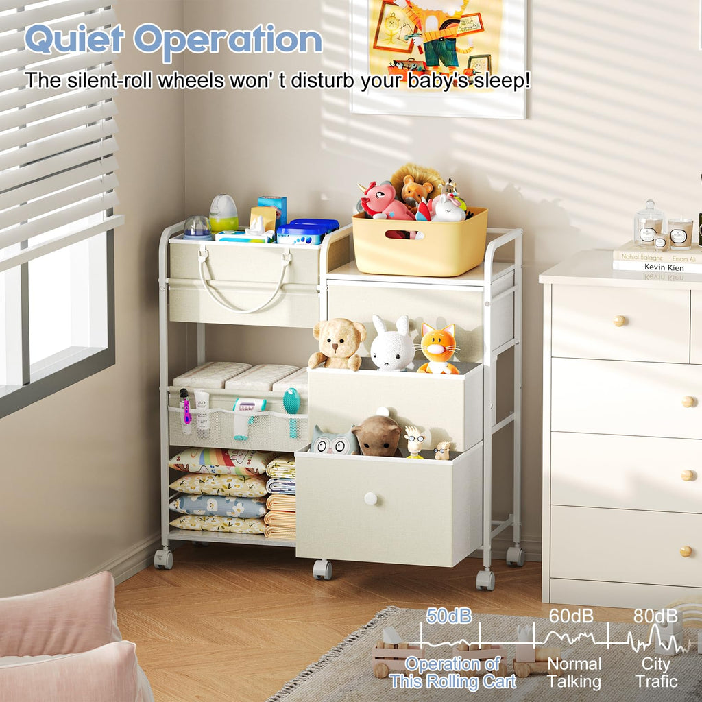 Cidaziya 2In1 Baby Diaper Caddy Organizer with Laundry Hamper, 3 Tier Rolling Cart with Dividers and Drawers, Upgrade Diaper Cart Utility Cart Clothes Organizer for Baby Essentials, New Mom, Nursery