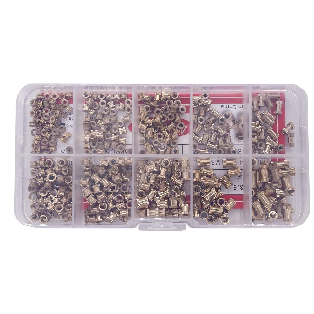 400pcs Injection Molding Knurl Insert Nut Embedded Nutsert Assortment Kit Set 10 Mix Size M2 M3  Solid Brass Copper