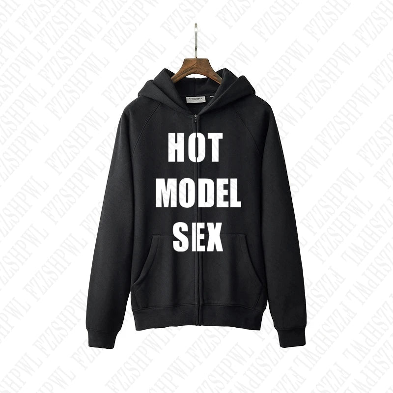 Hip Hop Men's Zip-up Hoodie Vintage Punk Loose Letter Print Long Sleeve Sweatshirt Goth High Street Grunge Outerwear Y2k Clothes