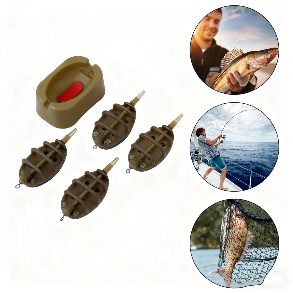 5pcs/Set Portable Inline Method Feeders Mould Bait Thrower Bait Plumb Set Bait Holder Tool for Freshwater Fishing Accurate Bait