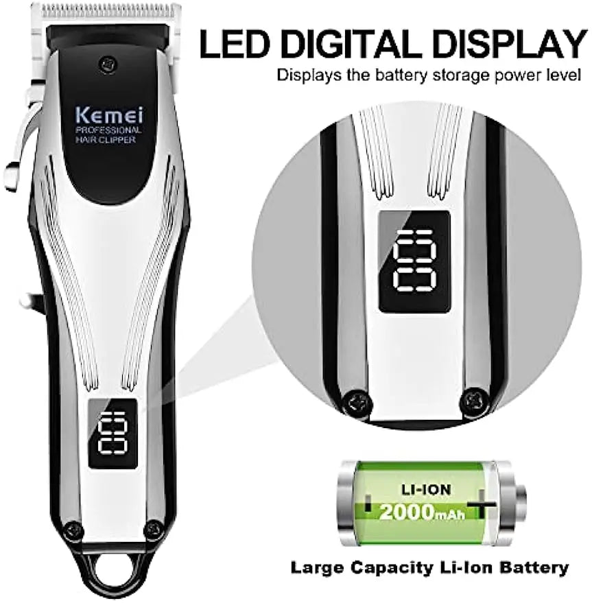 KEMEI Professional Hair Clippers Men Rechargeable Cordless Electric Beard Hair Trimmer Barber Hair Cutting Machine Grooming Kit