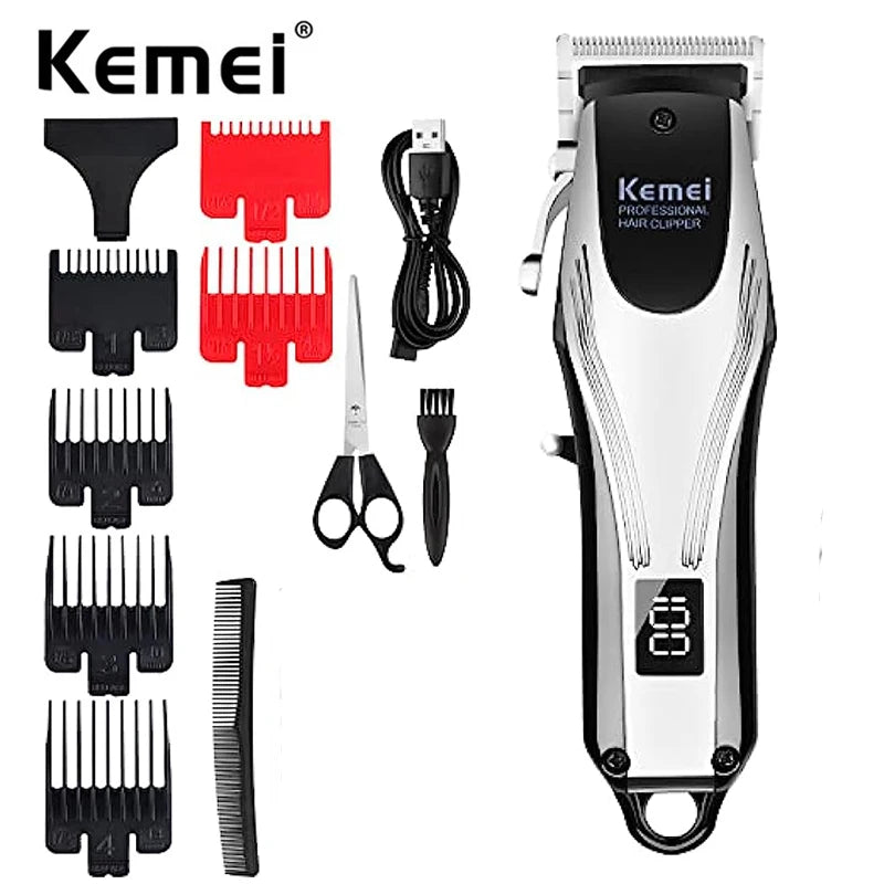 KEMEI Professional Hair Clippers Men Rechargeable Cordless Electric Beard Hair Trimmer Barber Hair Cutting Machine Grooming Kit